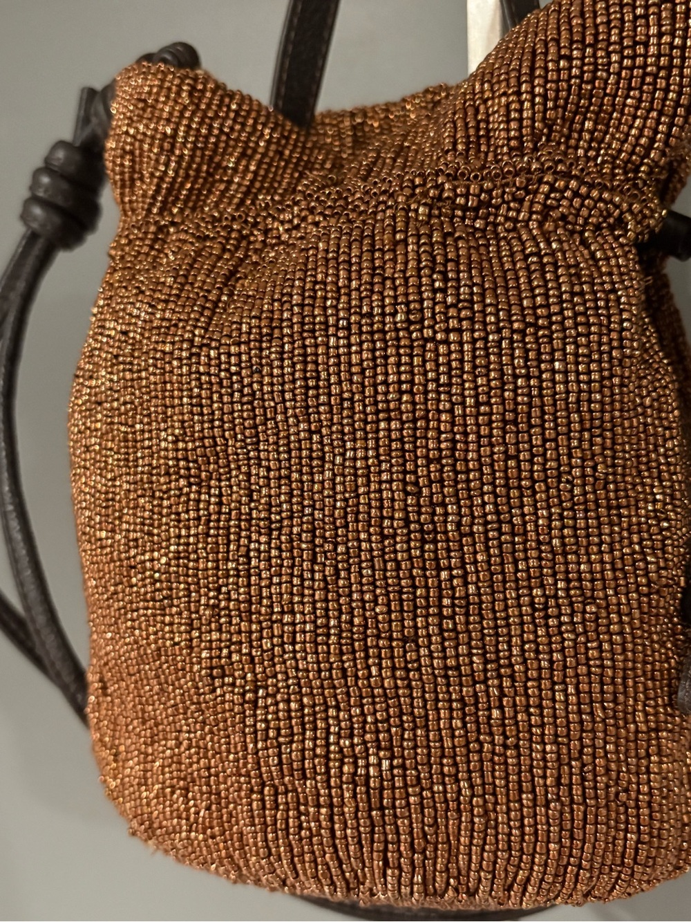 Brown Beaded Drawstring Bag - Picture 2 of 5